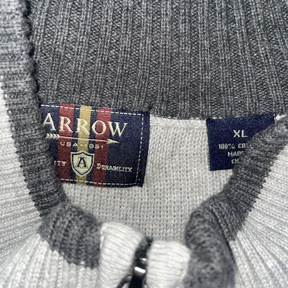 Arrow Sweater Mens XL Full Zip Sweatshirt Collar Stripped Black Jacket‎ - Picture 2 of 5